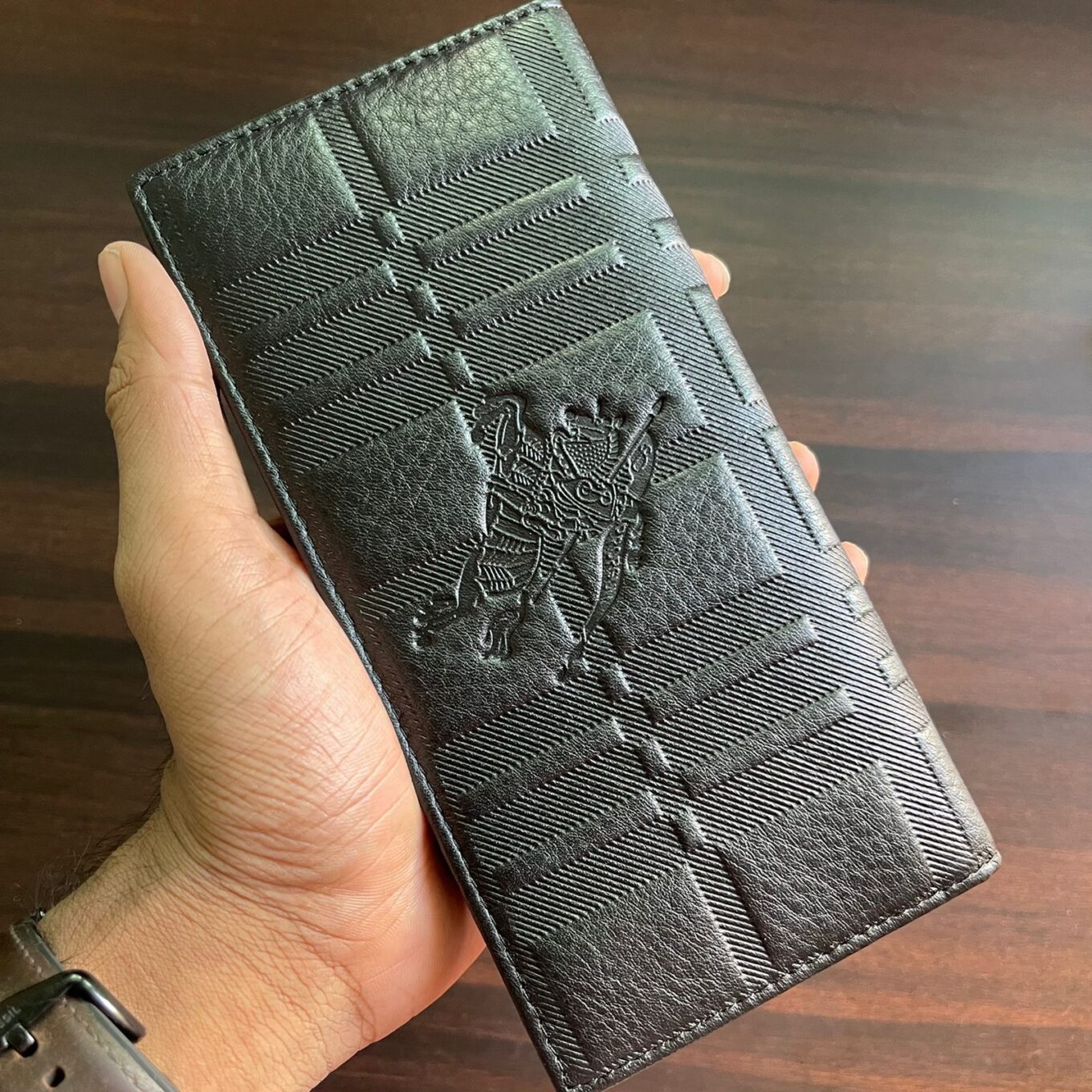 Burberry Embossed Leather Unisex Long Wallet