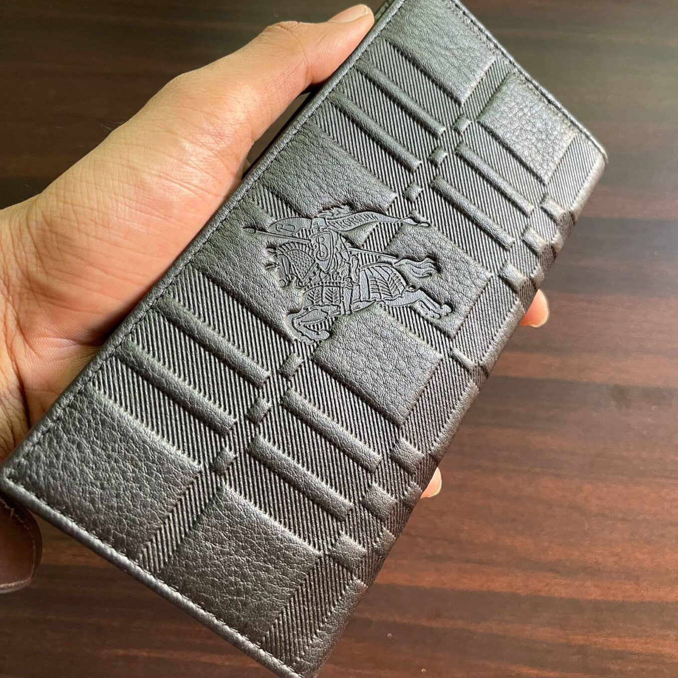 Burberry Embossed Leather Unisex Long Wallet