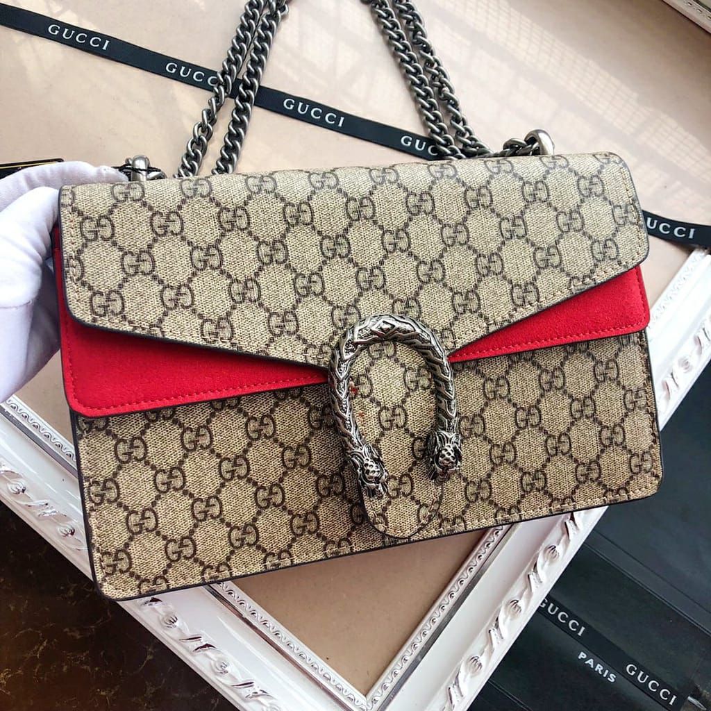 Gucci Dionysus Red GG Supreme Shoulder Bag (With Box)