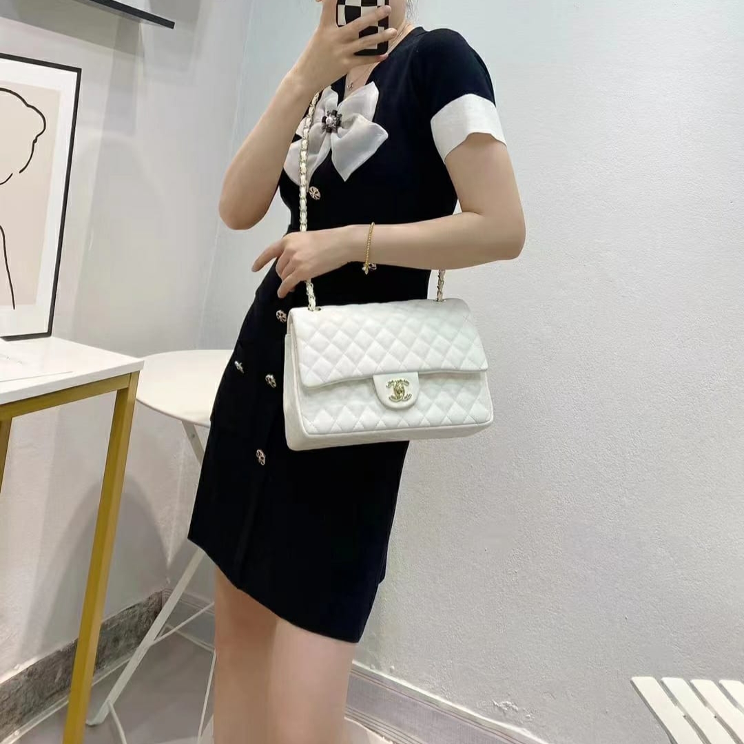 Chanel Jumbo White Colour Sling Bag (With Box)