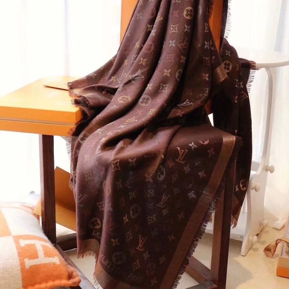 Louis Vuitton Shimmer Big Size Semi Coffee Woolen Stole Unisex