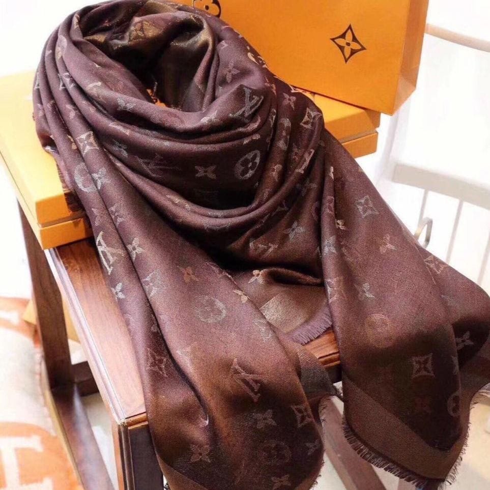 Louis Vuitton Shimmer Big Size Semi Coffee Woolen Stole Unisex