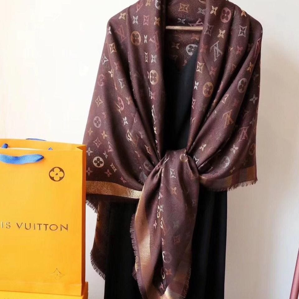 Louis Vuitton Shimmer Big Size Semi Coffee Woolen Stole Unisex