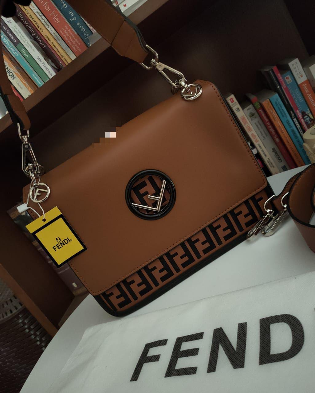 3ac6f472-1afd-440f-a39e-569d75145cf1 Fendi Kan I F Logo Brown Sling Bag (With Box)