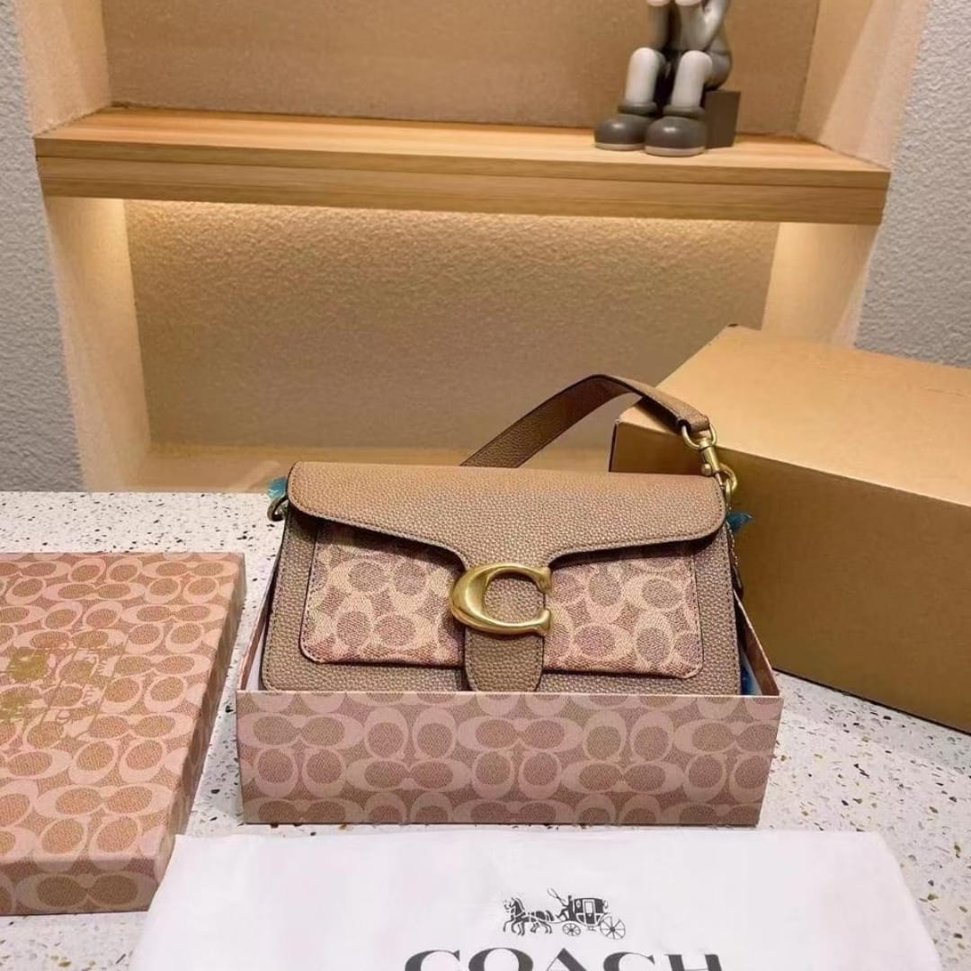 My project (6) Coach Plaque Apricot Khaki Shoulder Bag (With Box)