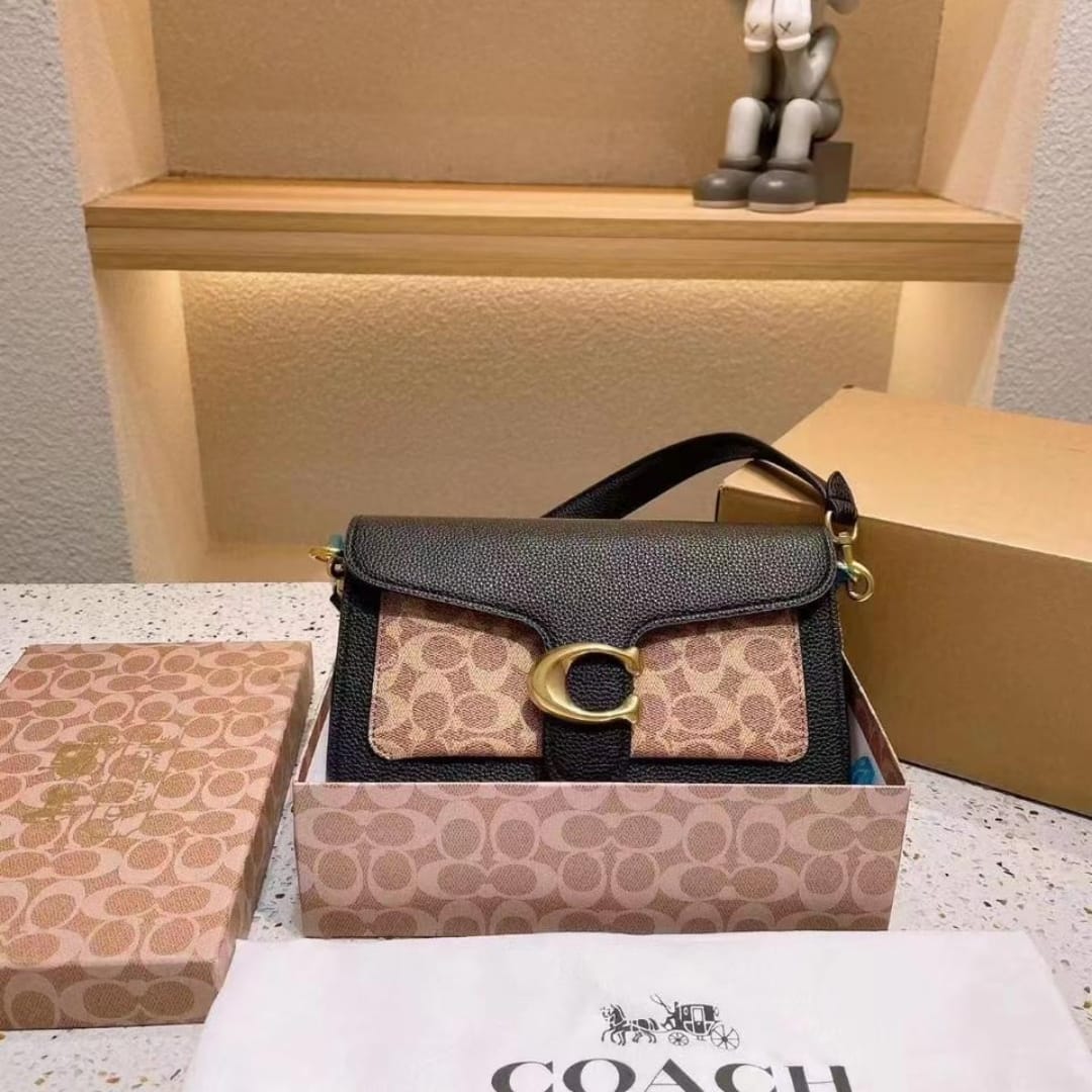 My project (7) Coach Plaque Apricot Black Shoulder Bag (With Box)