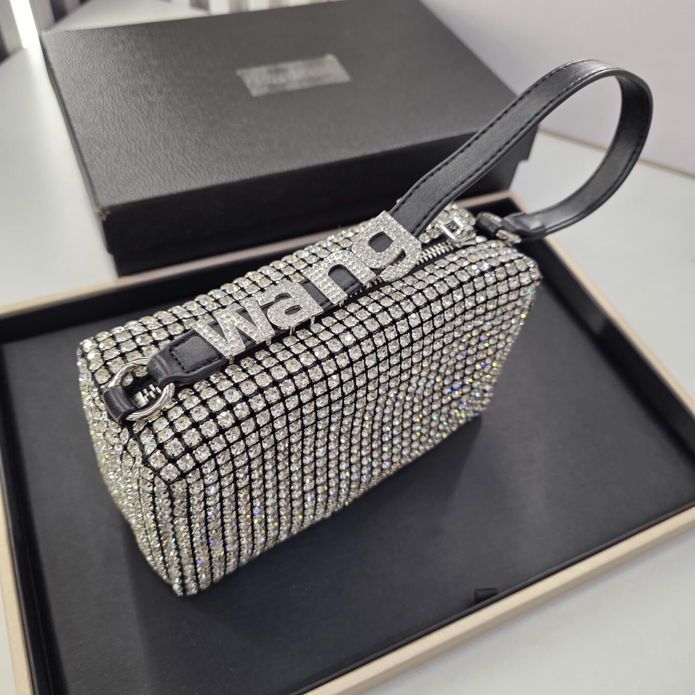 Alexander Wang Iconic Silver Clutch Sling Bag (With Box)