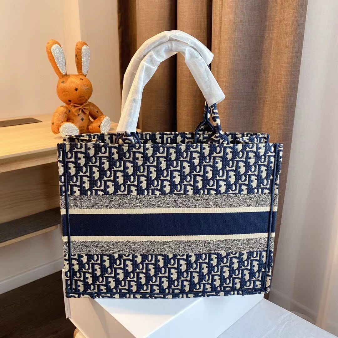 Dior Blue Embroidery Book Tote (With Box)