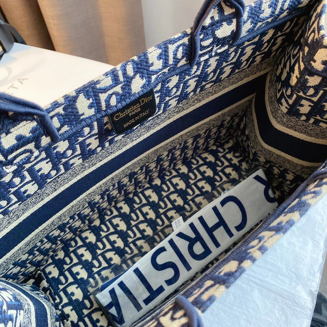 Dior Blue Embroidery Book Tote (With Box)