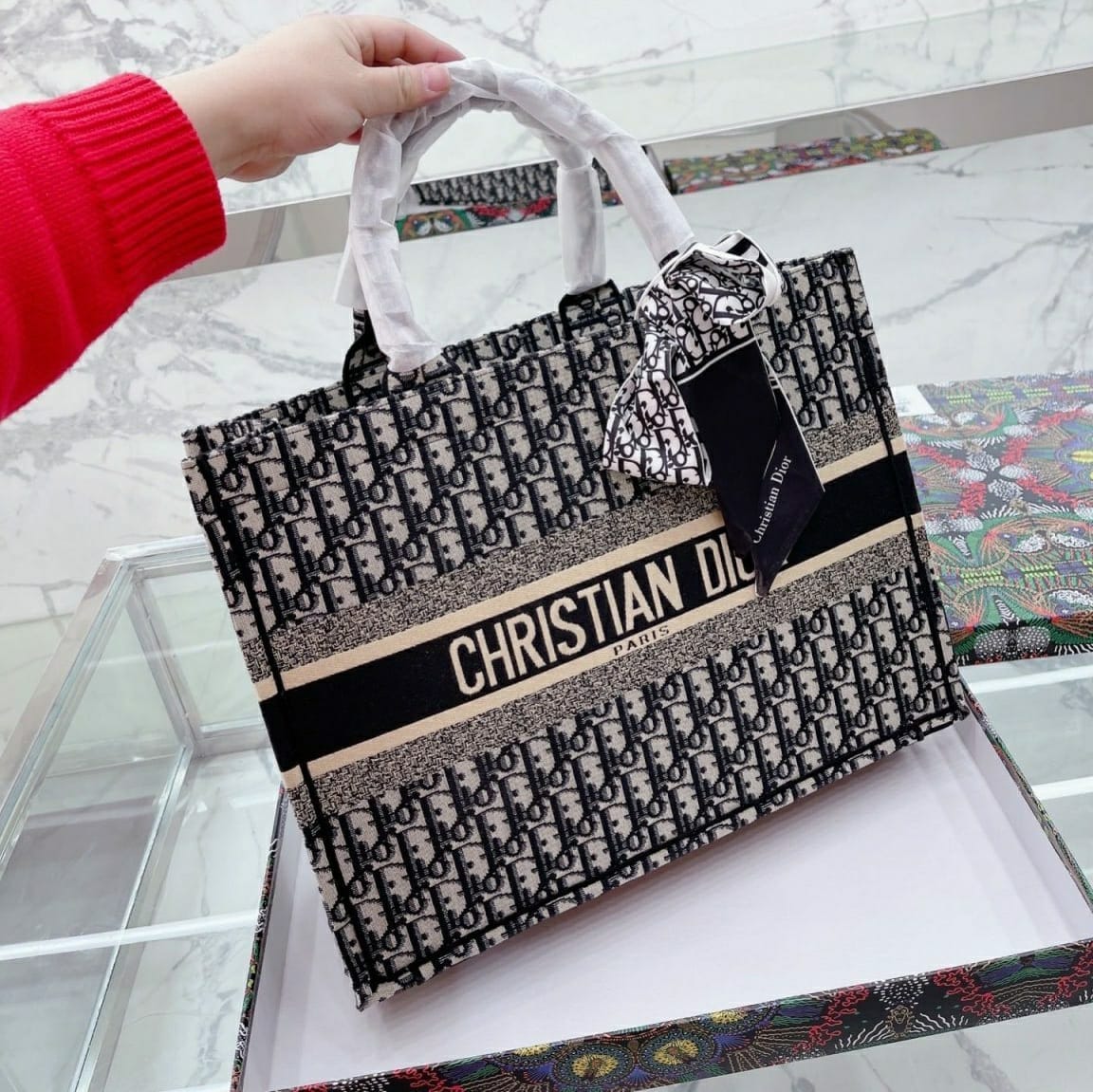 WhatsApp Image 2022-09-28 at 4.15.41 PM Dior Black Embroidery Book Tote (With Box)