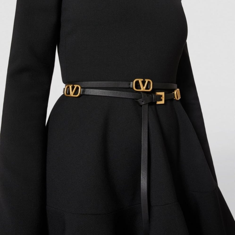 Valentino Garavani Premium Black Signature Nappa Belt