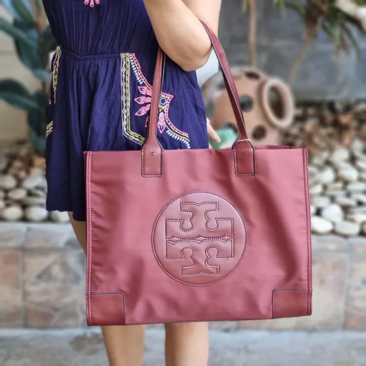 Tory Burch Ella Maroon Tote Bag (With Box)