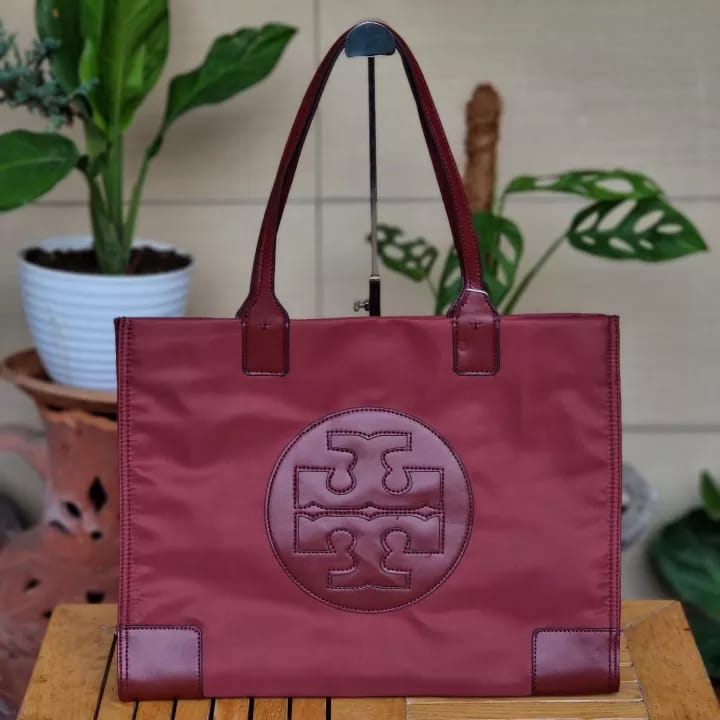 Tory Burch Ella Maroon Tote Bag (With Box)