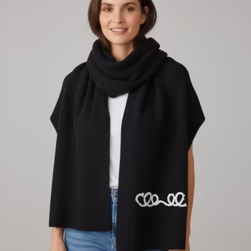 Chanel Pearl Logo Black Woollen Muffler