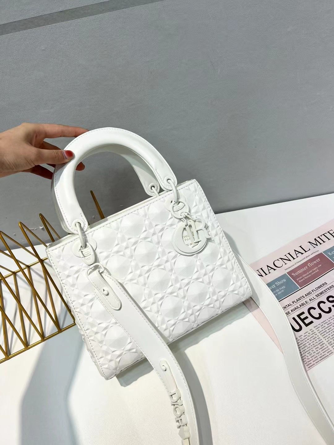 IMG-20230303-WA0002 Lady Dior White Cannage Diamond Motif Handbag (With Box)
