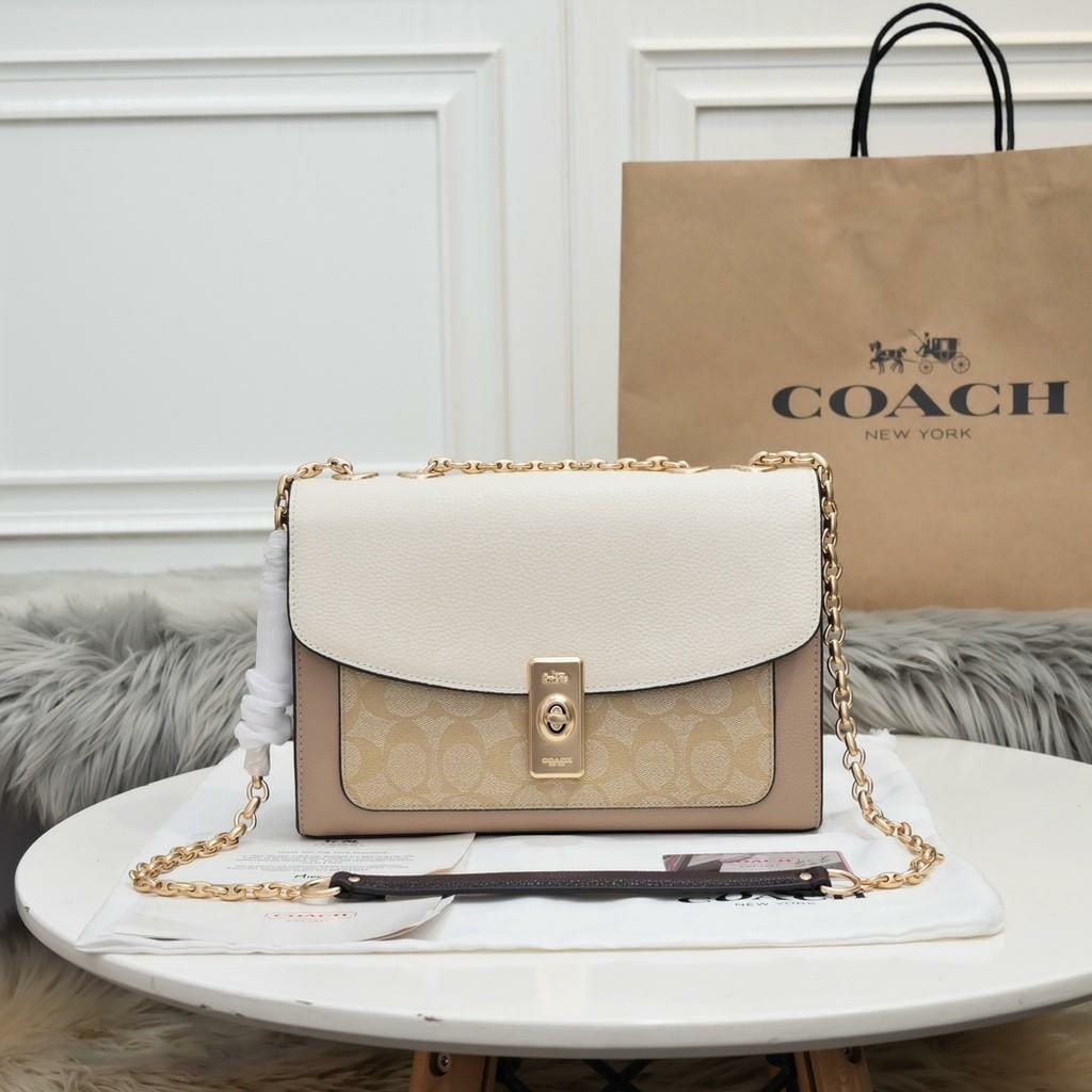 WhatsApp Image 2023-04-12 at 16.19.18 Coach Lane White Apricot Shoulder Bag (With Box)