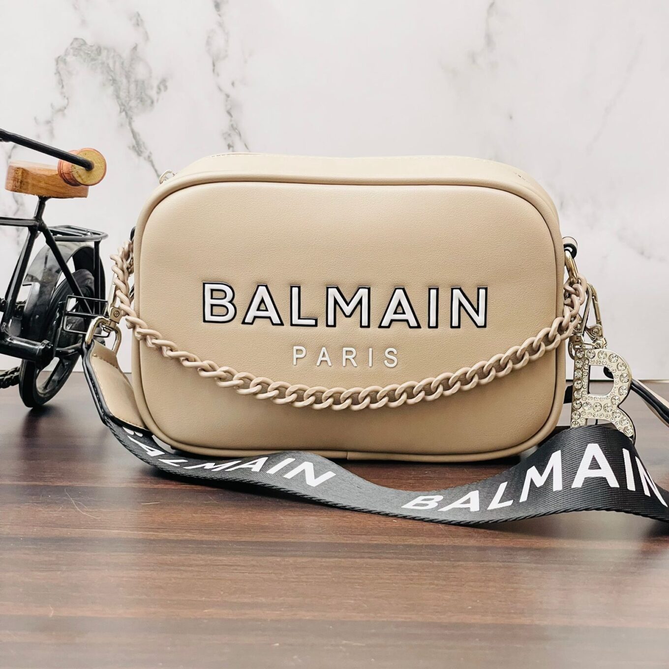 WhatsApp Image 2023-06-01 at 20.00.47 Balmain Paris Camera Khaki Sling Bag (With Box)