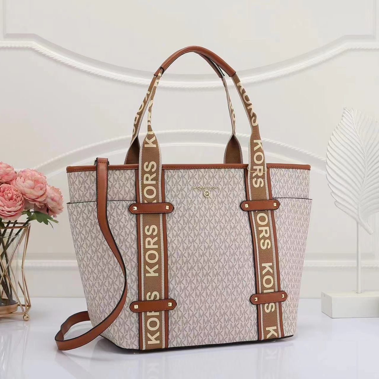 Michael Kors Maeve Beige Brown Tote Bag
