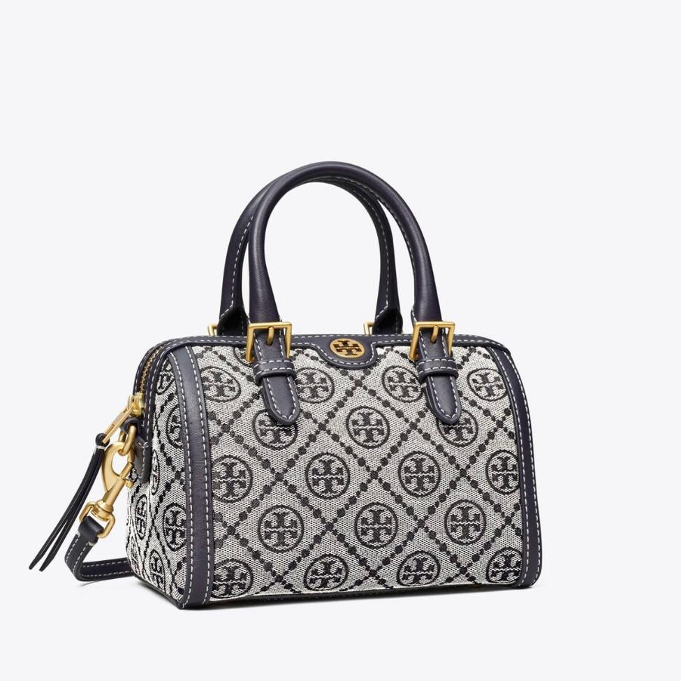 Tory Burch Blue T Monogram Mini Barrel Bag