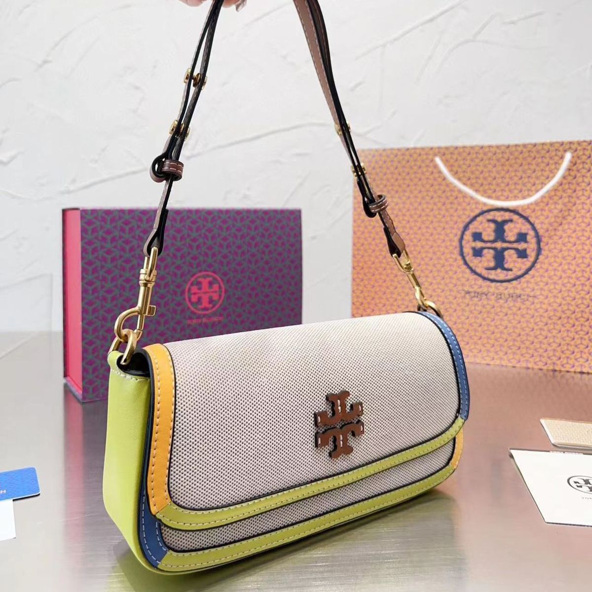 WhatsApp Image 2023-10-25 at 19.22.52_2d18db02 Tory Burch Crescent Beige Neon Shoulder Bag Premium quality (With Box)