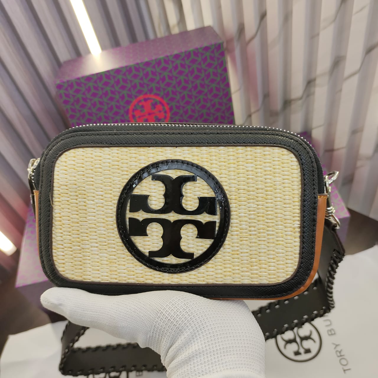 Tory Burch Mini Jute Blend Camera Bag (With Double box packaging)