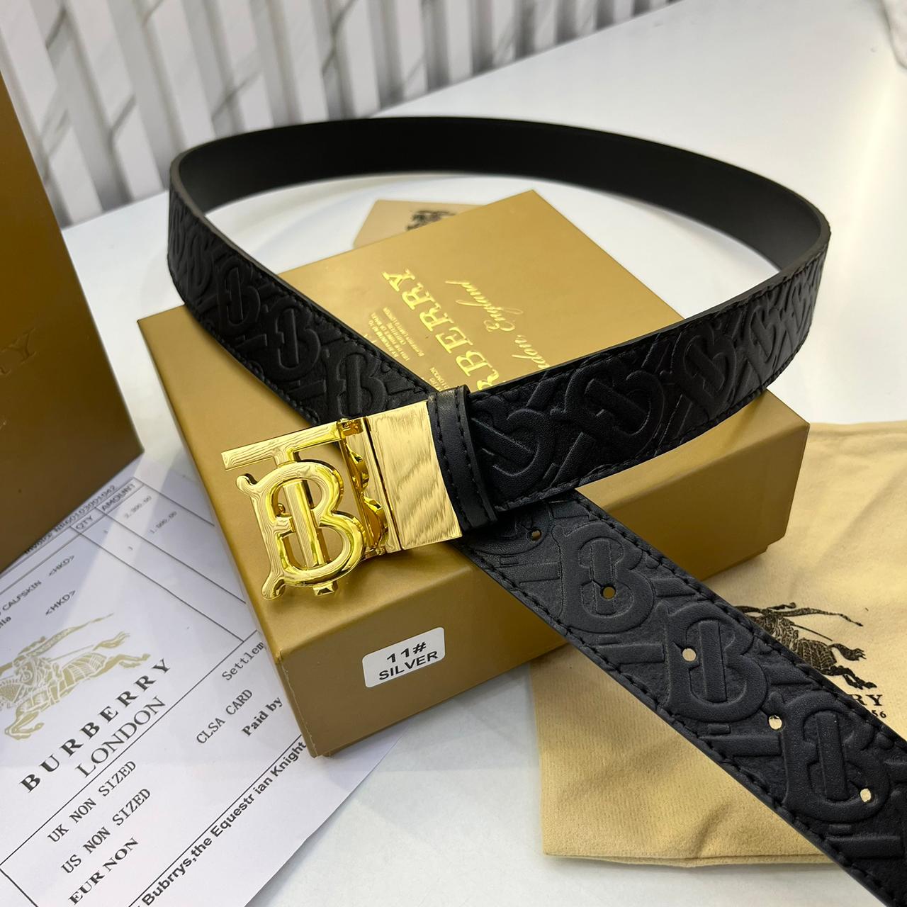Burberry TB Embossed Gold Reversible Belt for Men