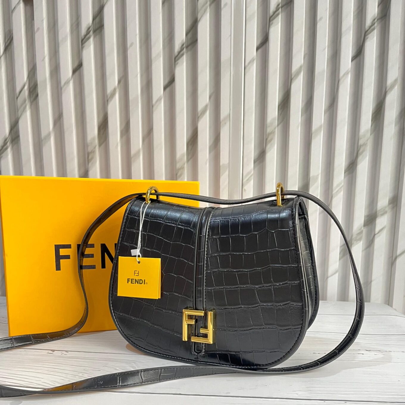 WhatsApp Image 2023-11-18 at 16.50.37_1483cf6c Fendi C’mon Black Croco Medium Satchel Purse (With Box)