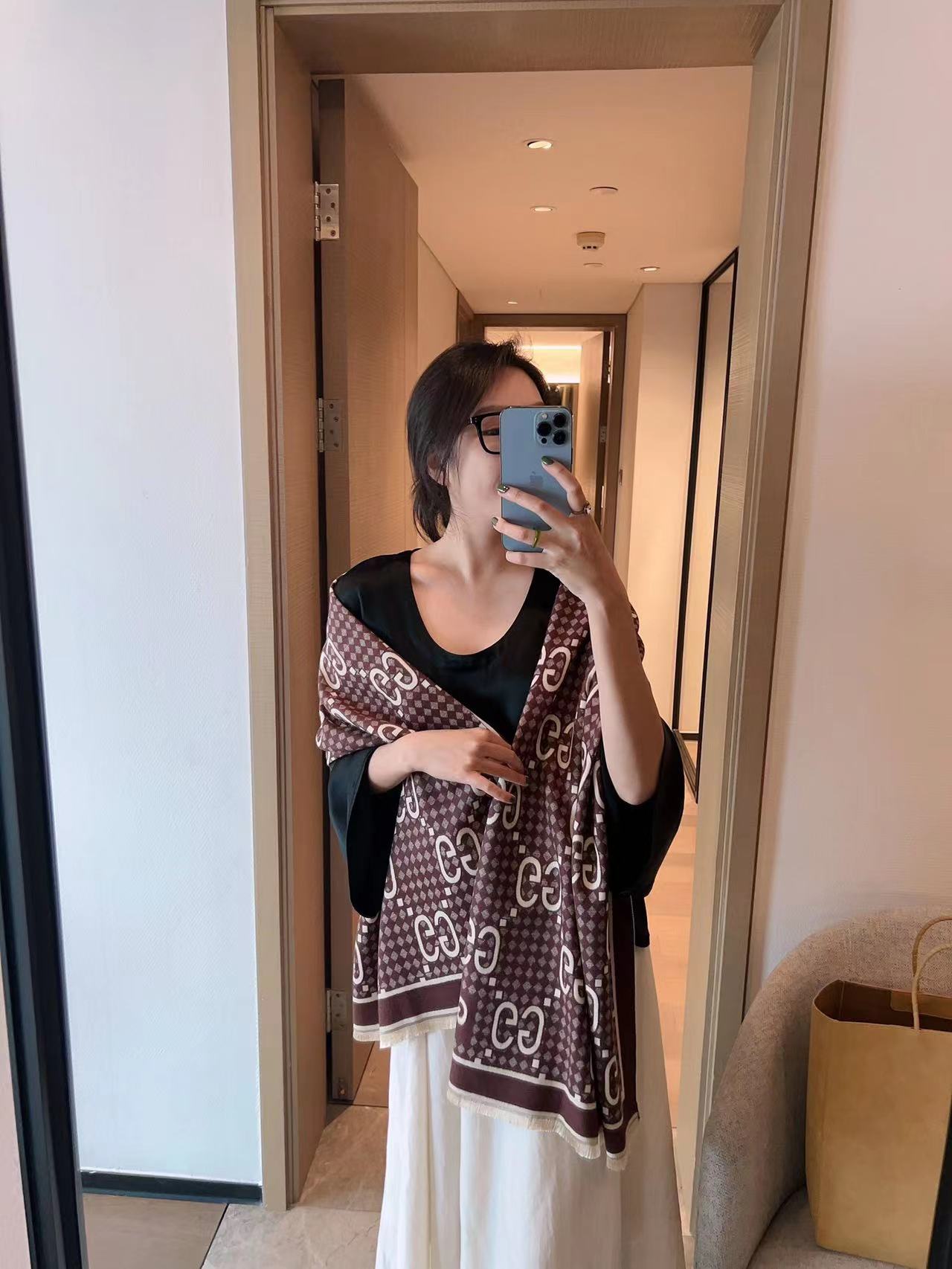 Gucci Wollen Coffee Colour Stole (With Box)