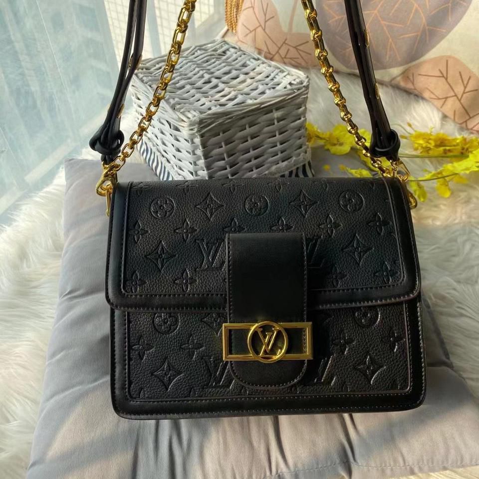 Louis Vuitton Black Embossed Dauphine Sling Bag (With Box)