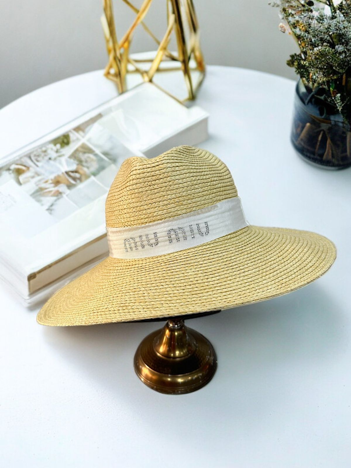 Miu Miu Beige White Beach Hat