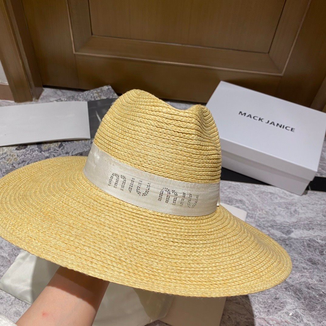 Miu Miu Beige White Beach Hat