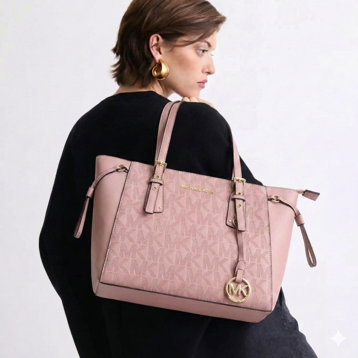 Michael Kors Pink Embossed Monogram Tote Bag