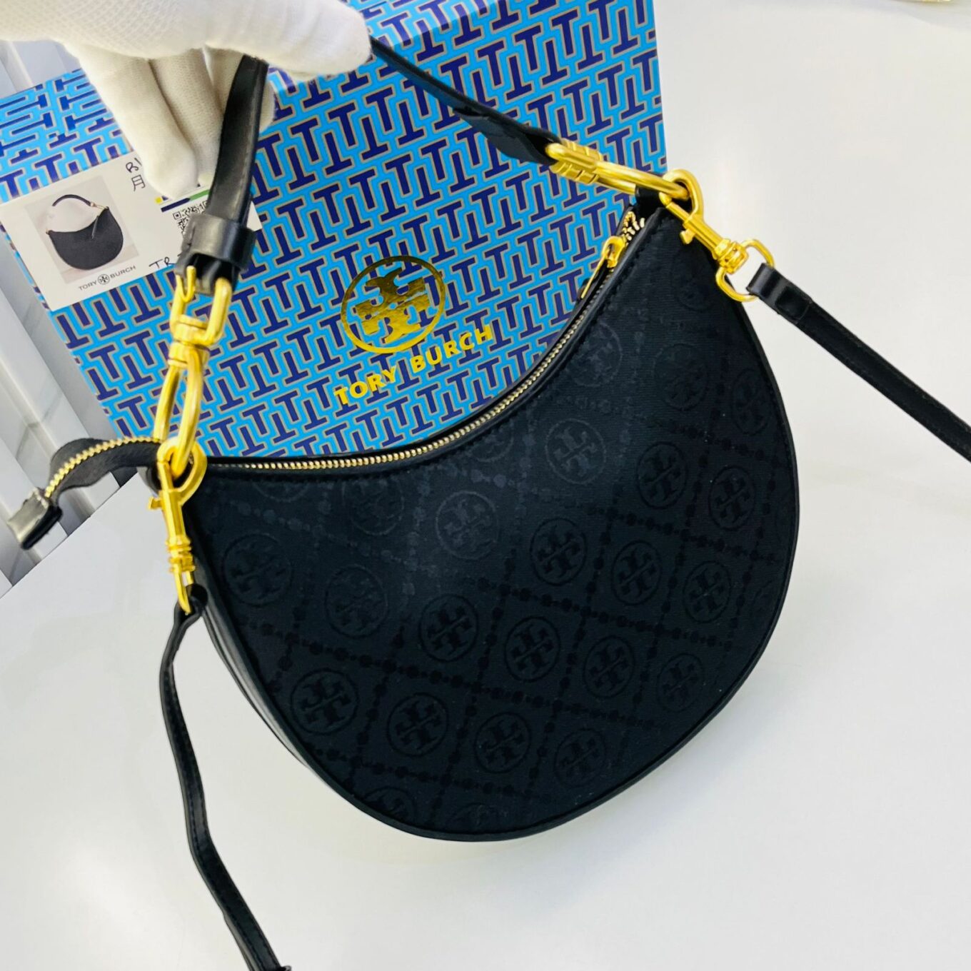 WhatsApp Image 2024-06-29 at 4.38.13 PM Tory Burch T Monogram Crescent Black Shoulder Bag (With Box)
