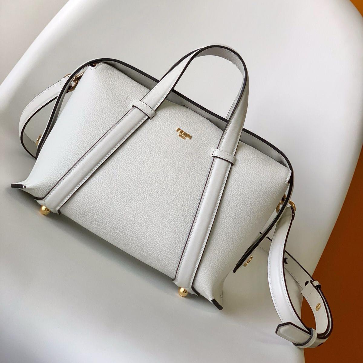 Fendi Medium Boston White Jacquard Handbag