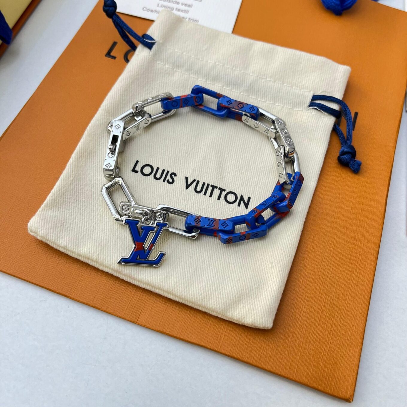 Louis Vuitton Monogram Blue Silver Chain Bracelet
