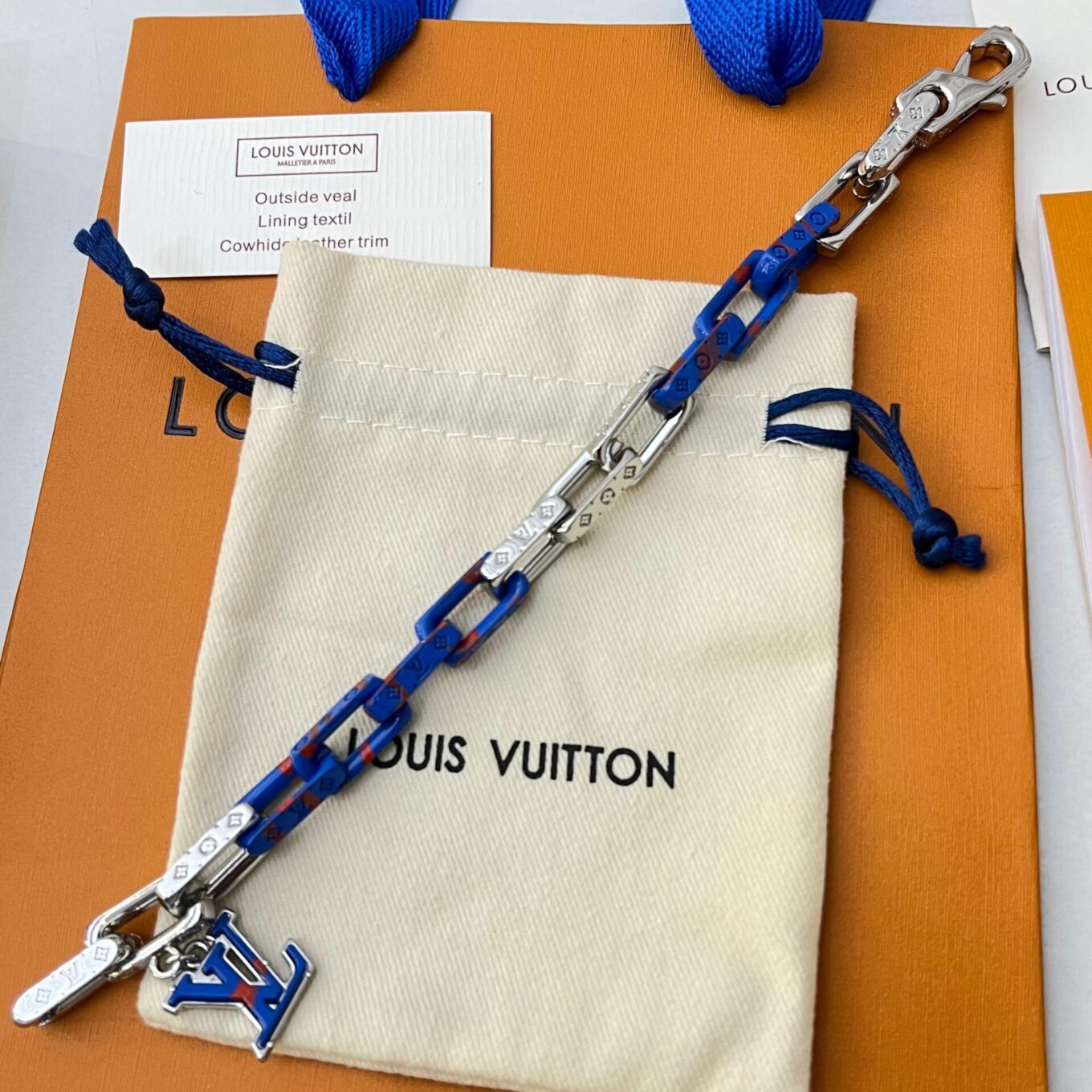 Louis Vuitton Monogram Blue Silver Chain Bracelet