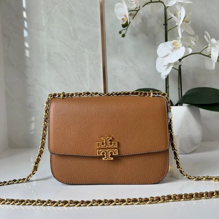 WhatsApp Image 2024-07-26 at 2.11.55 AM Tory Burch Britten Small Tan Silng Bag (With Box)