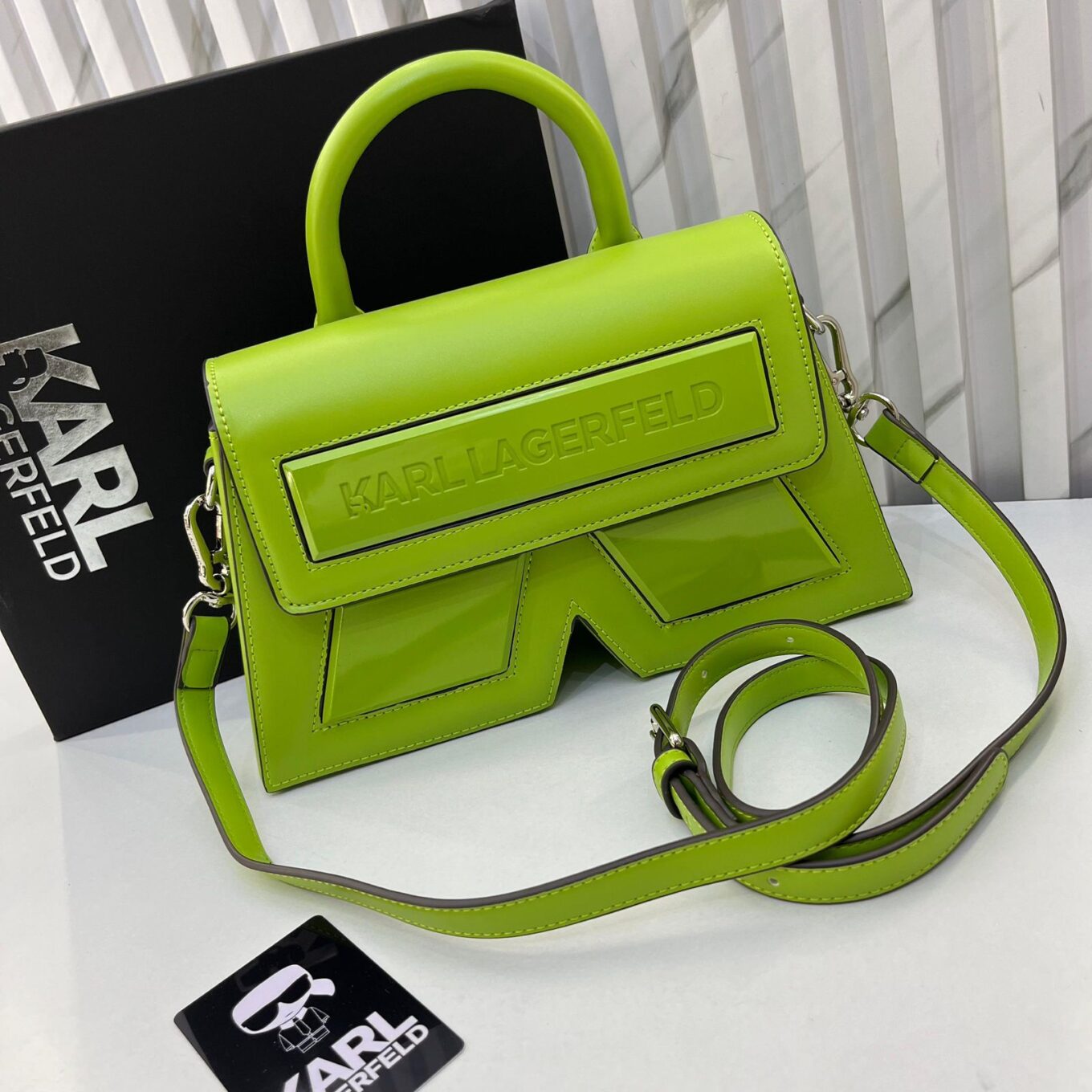 WhatsApp Image 2024-10-18 at 3.38.07 PM Karl Lagerfeld Typography Green Handbag (With Box)