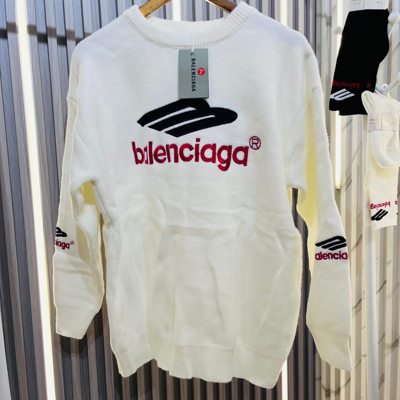 WhatsApp Image 2024-10-22 at 5.18.44 PM (1) Balenciaga Round Neck White Long Sweater With Matching Long Socks