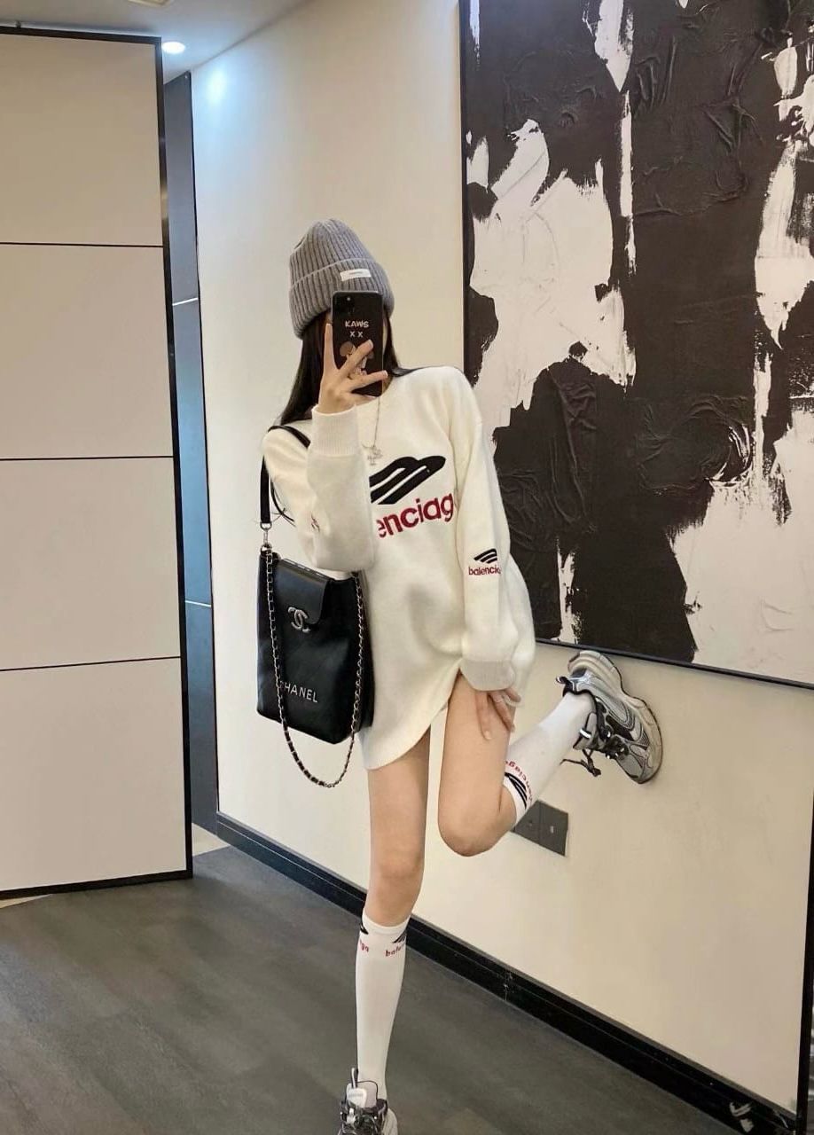 WhatsApp Image 2024-10-22 at 5.18.44 PM Balenciaga Round Neck White Long Sweater With Matching Long Socks