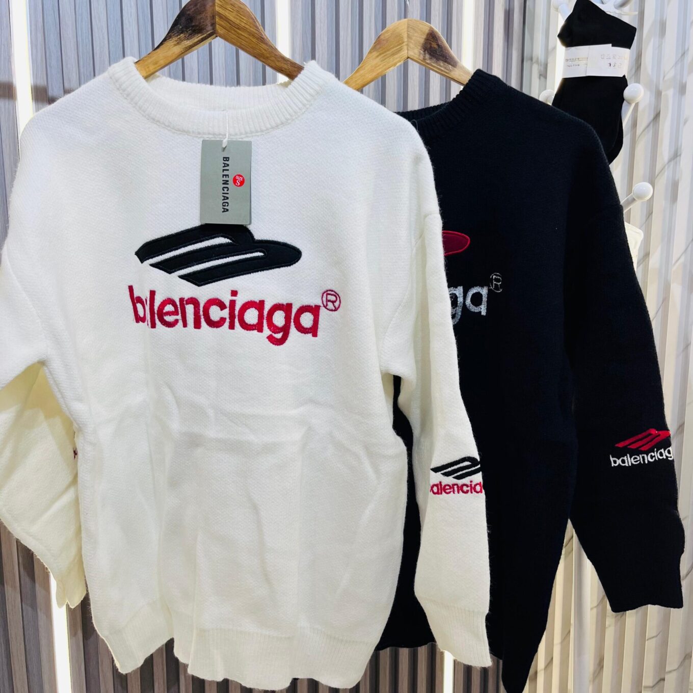 WhatsApp Image 2024-10-22 at 5.18.45 PM (1) Balenciaga Round Neck White Long Sweater With Matching Long Socks