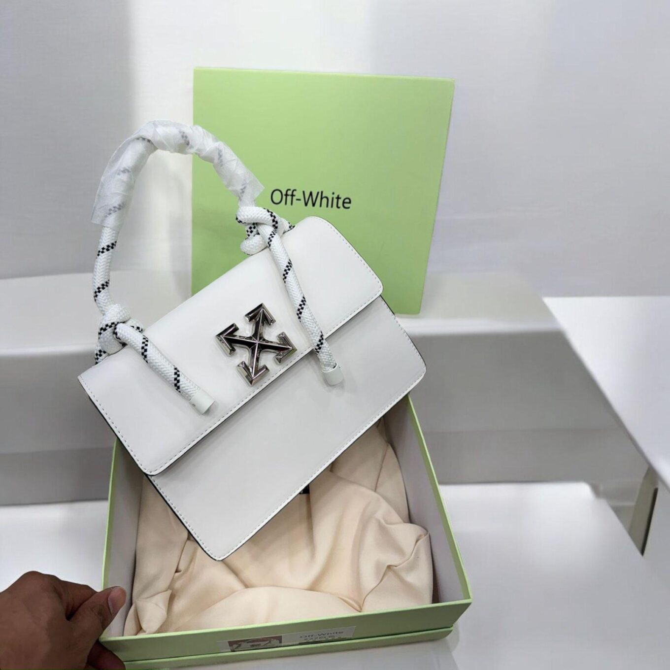 Off White Jitney Top Handle White Bag (With Box)