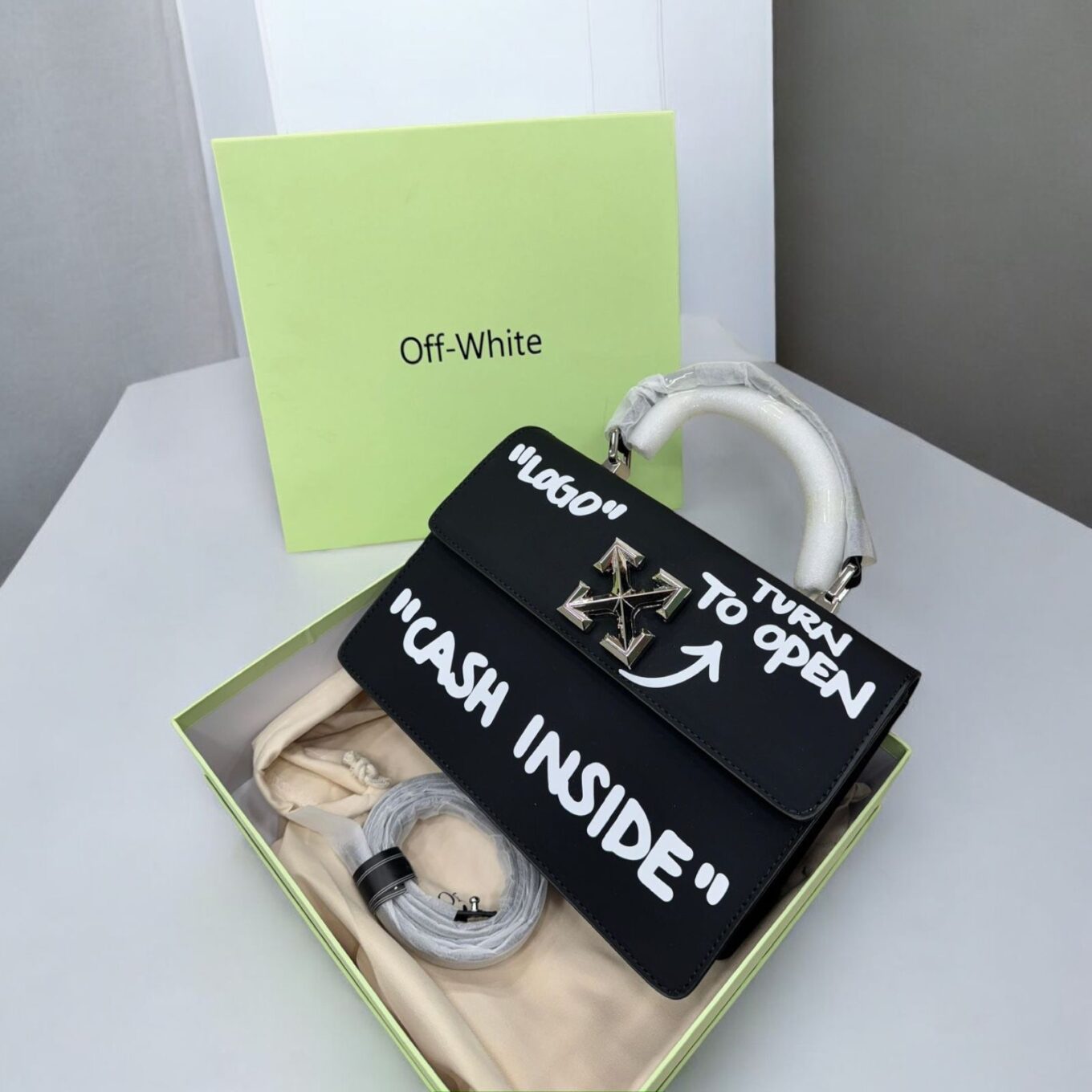 Off White Jitney Top Handle Black Bag (With Box)