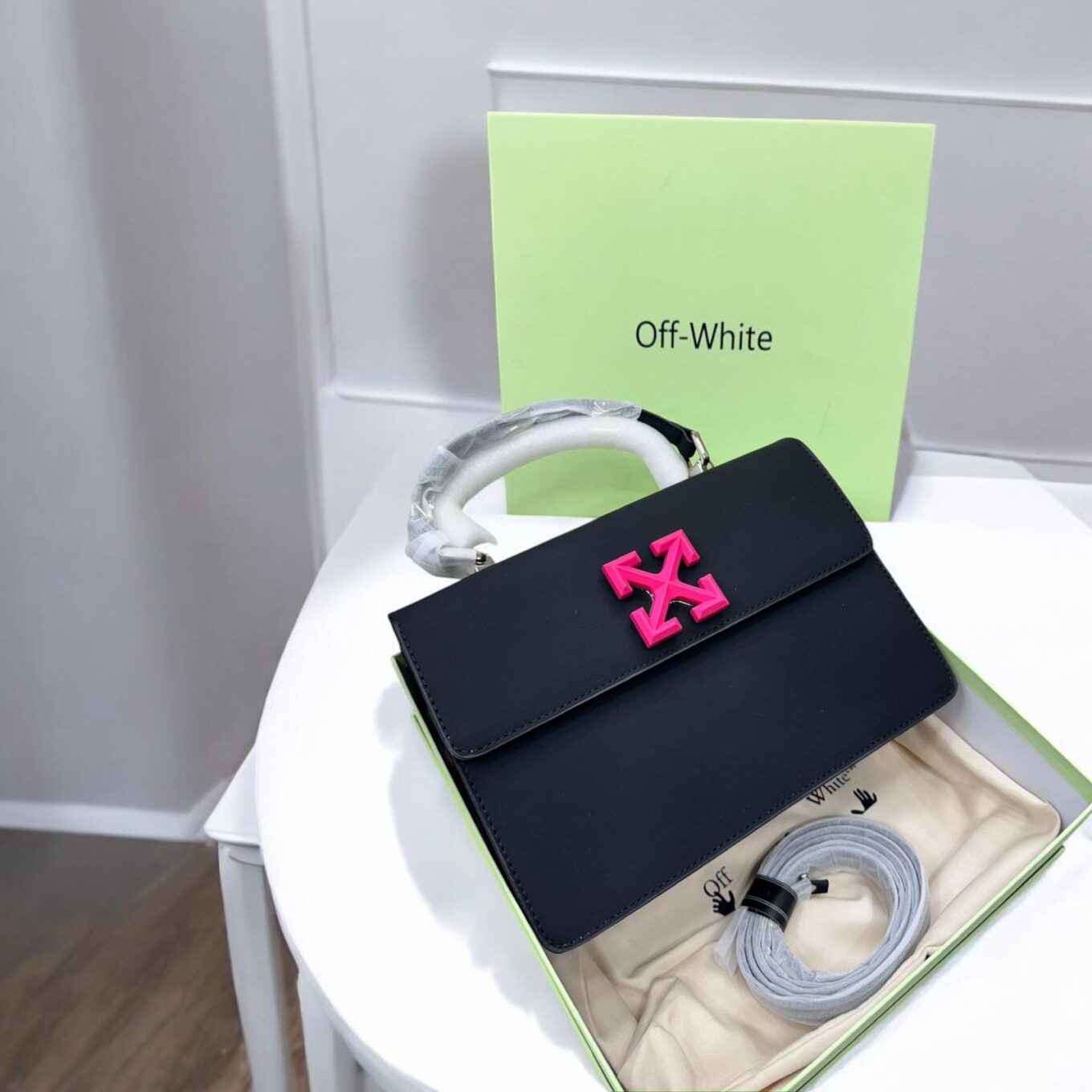 Off White Jitney Top Handle Black Bag (With Box)