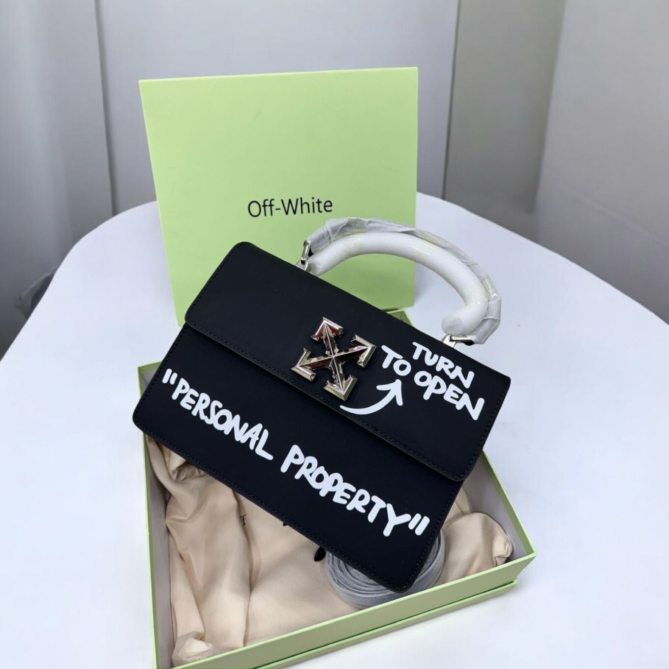 Off White Jitney Top Handle Black Bag (With Box)