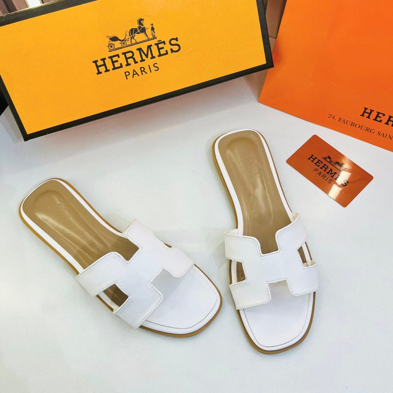 Hermes Oran White Sandal