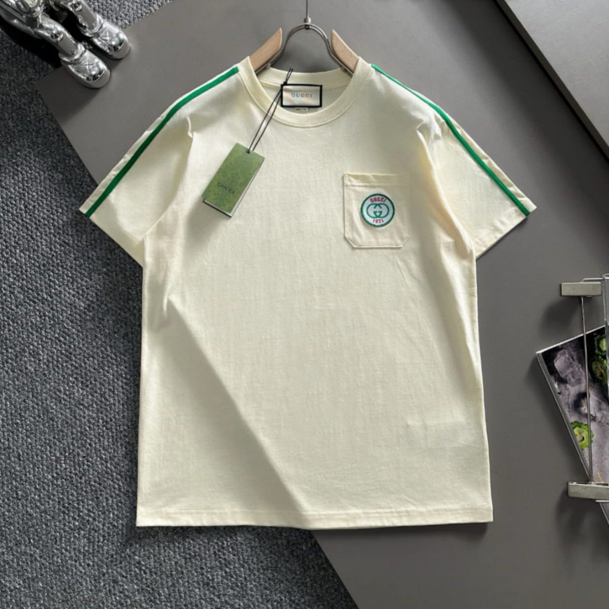 Gucci White Strip Tshirt