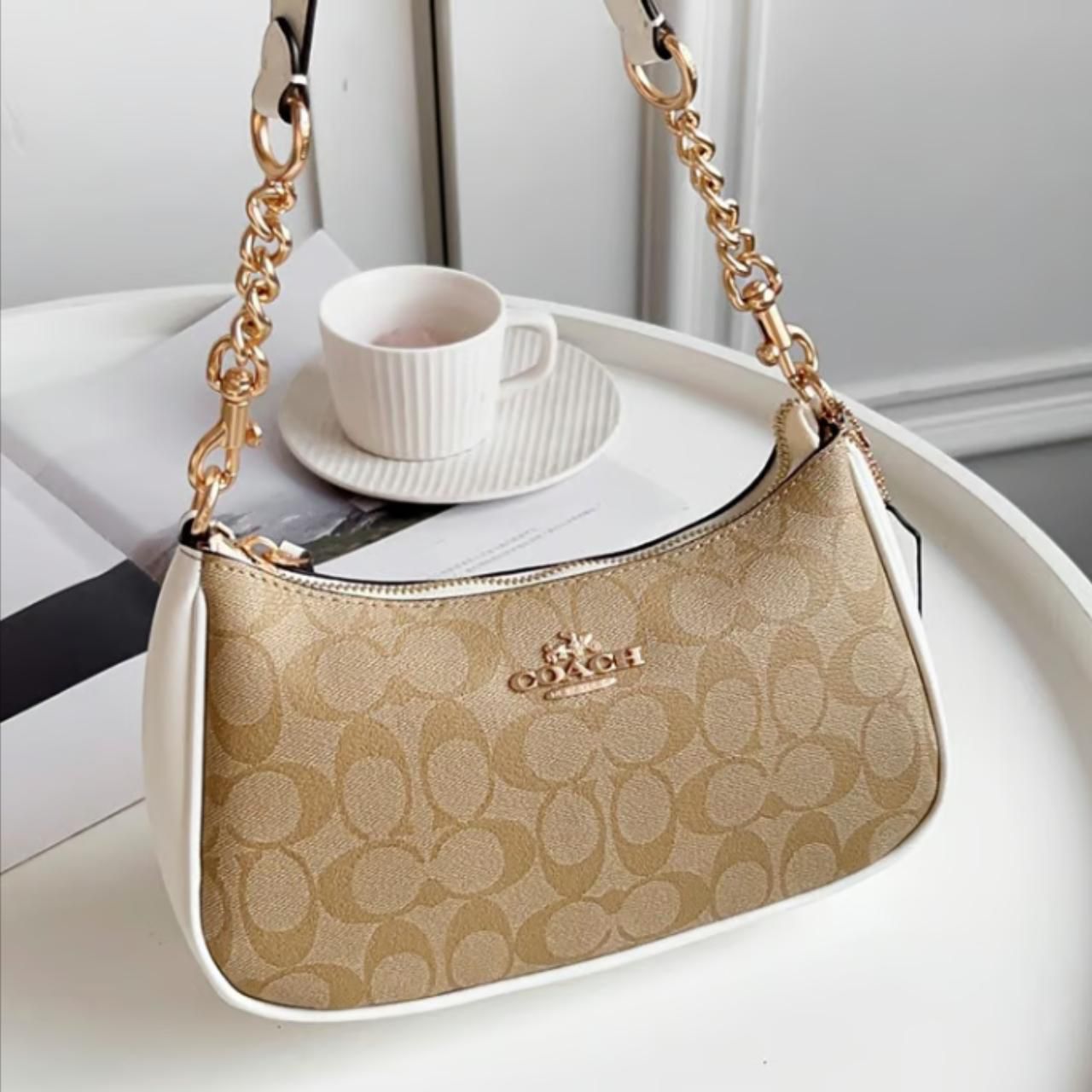 WhatsApp Image 2025-01-28 at 8.01.11 PM Coach Teri Apricot White Shoulder Bag (With Box)