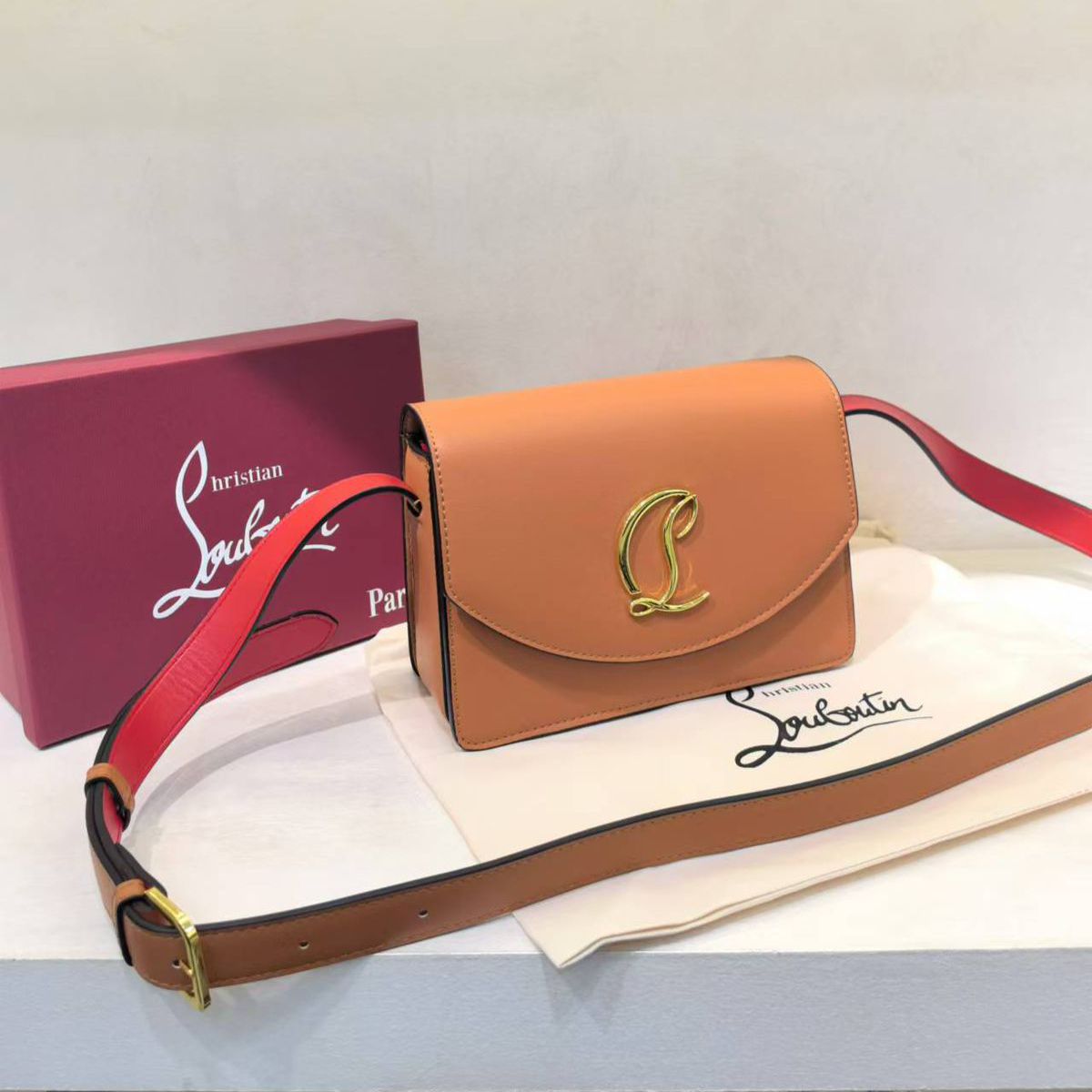 Christian Louboutin Loubi54 Brown Sling Bag (With Box)