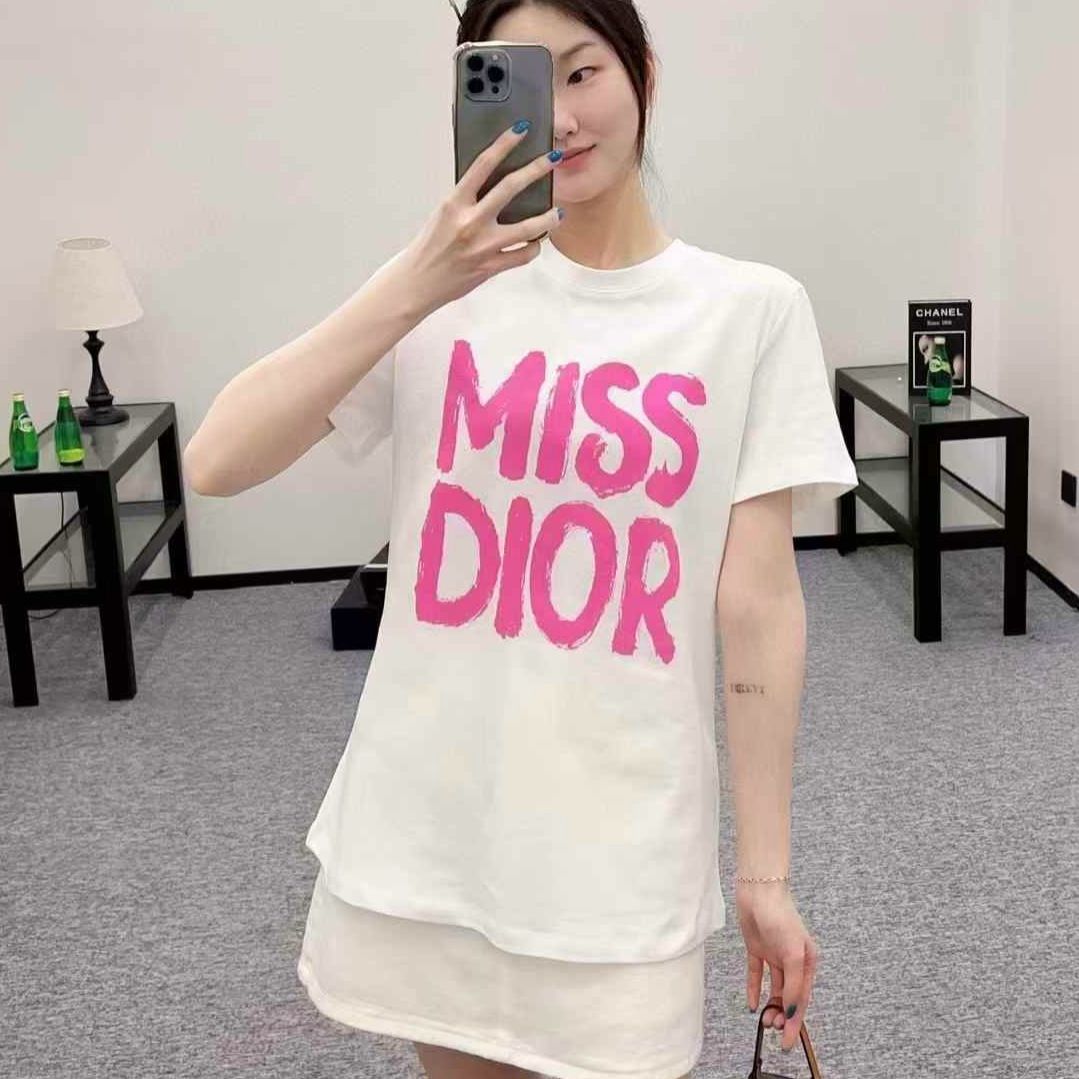 Miss Dior White Pink Oversized T-shirt  For Women